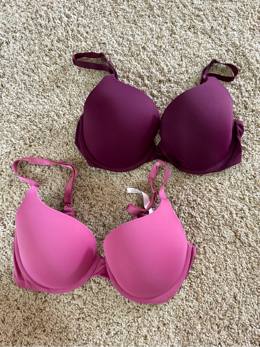 NWOT Victoria’s Secret T-Shirt Bra Bundle | 34D | Pink & Burgundy | Set of 2